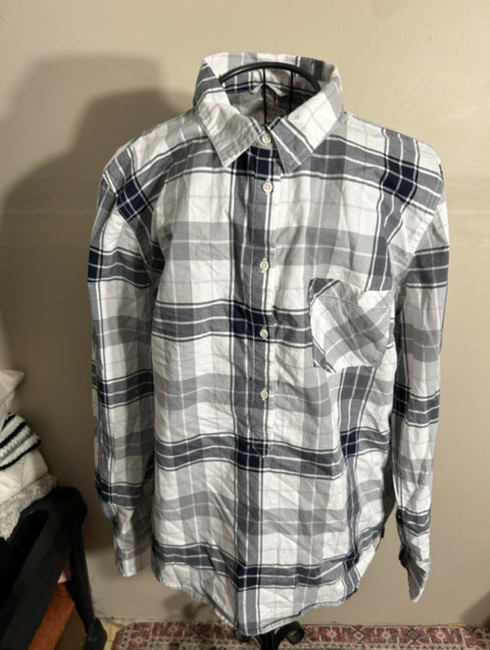 size extra large womens plaid black gray white shirt dress casual